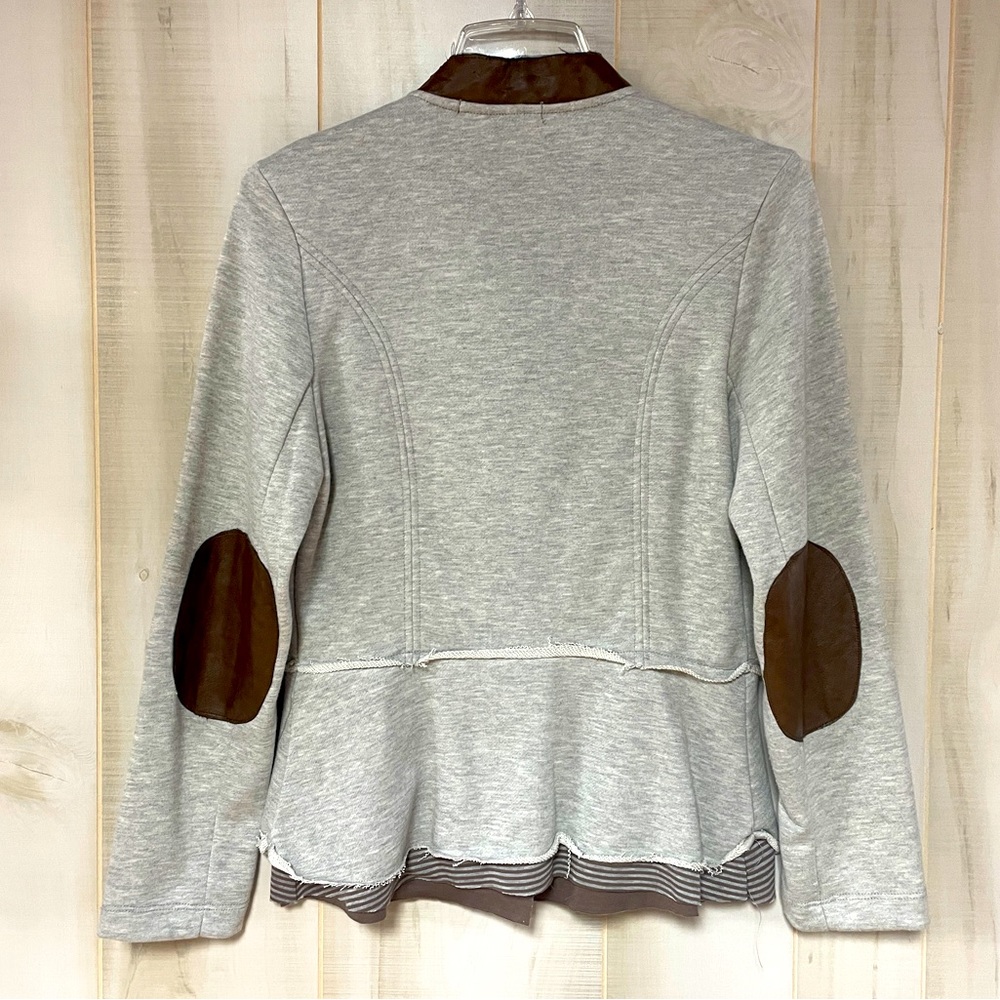 Anthropologie People Like Frank Gray With Brown Leather Jacket Raw Hem, Sz S - Picture 2 of 5